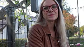 GERMAN SCOUT: Vivi Vallentine, a blonde girl wearing glasses Talk to Casting Love and pick them up.