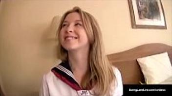 Sunny Lane, a cute young student, gets her tiny twat noodled by an Asian!