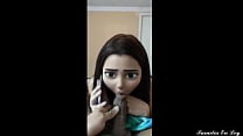My lustful sister-in-law sucks my cock while chatting with her husband, NTR JAV, on her cell phone.