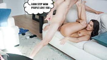 Stepson and the attractive stepmother engage in a live stream.