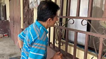 Big ass and busty neighbour become stuck!! And the old pervert assists her and takes advantage - REAL HOMEMADE.